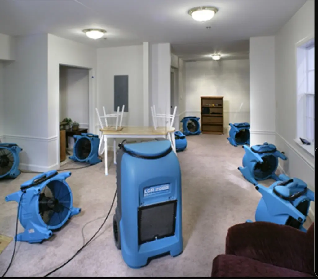 Air movers and dehumidifier setup for Water Damage Restoration in Hazelwood