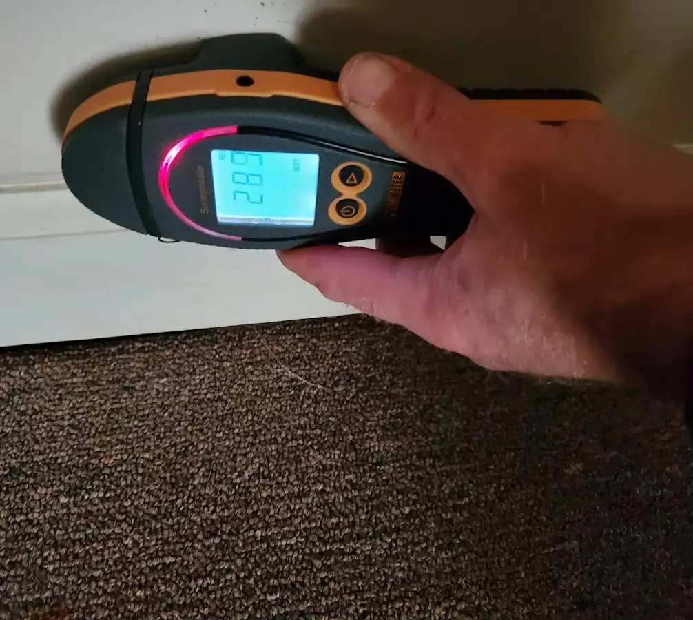 Moisture detection at baseboard during Storm Damage Restoration in Hazelwood